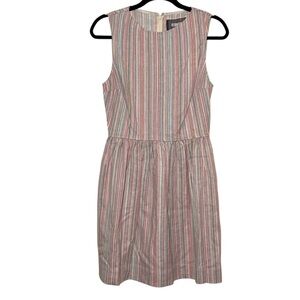 Reformation Dress Size 6 Pink Gray Striped Linen Sleeveless